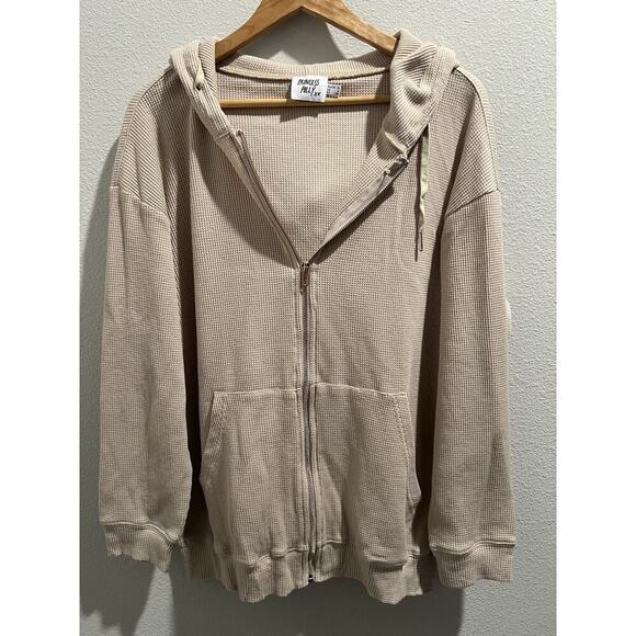Princess Polly Tops - Princess Polly Oversized Waffle Knit Zip-Up Hoodie Beige Size 6